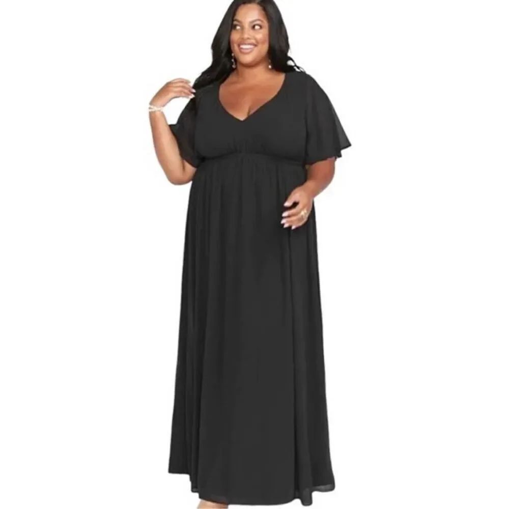 Show me your MuMu NWT size 1X Emily Empire black chiffon long dress